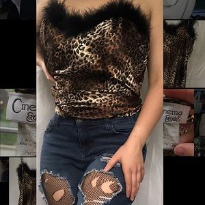 leopard print fur lingerie/top